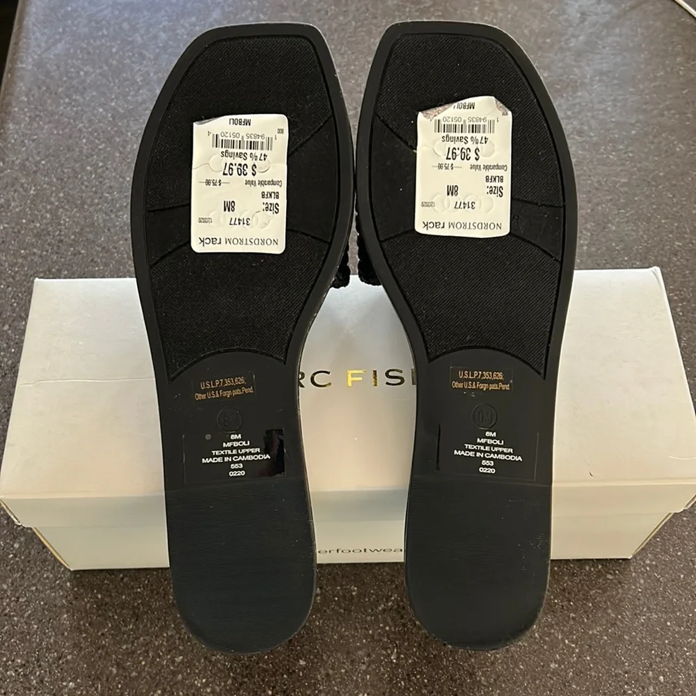 Marc Fisher Black Braided Slide Sandals
